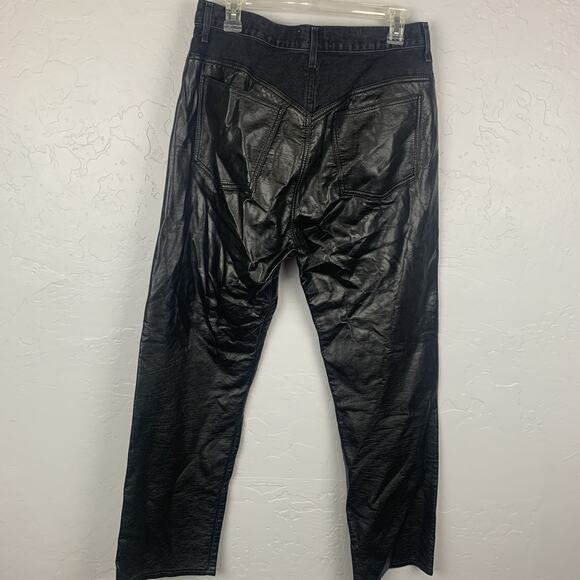 AGOLDE Harley Jean Pants Womens 30 Black Recycled Leather Panel High Rise USA - Picture 2 of 10